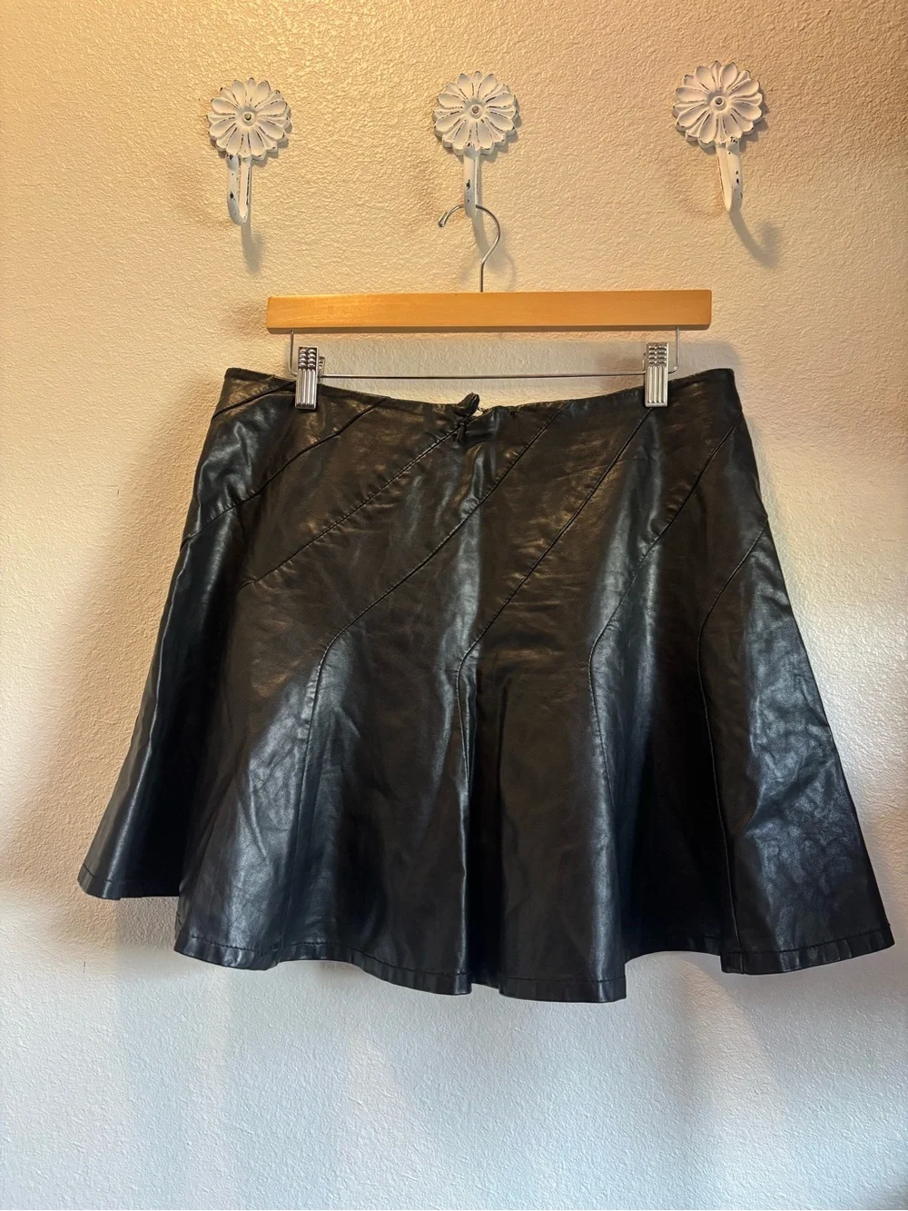 Free People Black Faux Leather Circle Skirt